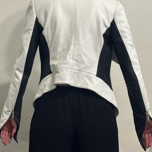 Gareth Pugh Runway Leather Jacket White Black Asymmetrical Zipper IT 38 - Picture 13 of 16